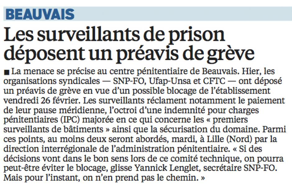 20160219-LeP-Beauvais-Les surveillants de prison déposent un préavis de grève