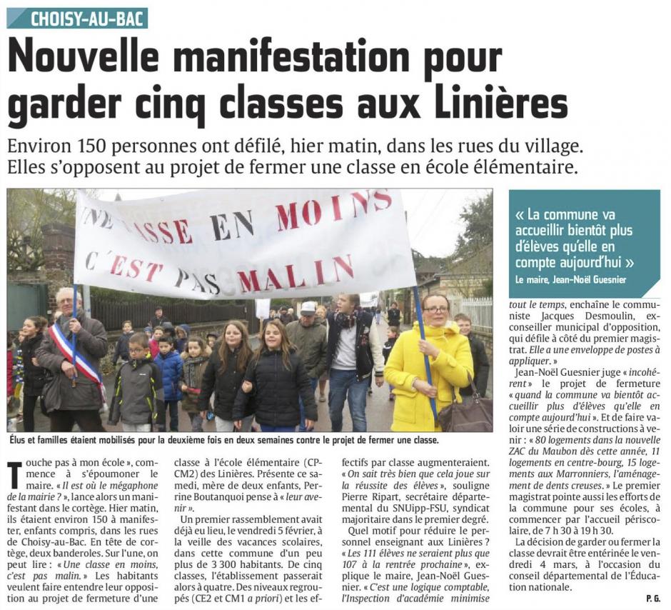 20160221-CP-Choisy-au-Bac-Nouvelle manifestation pour garder cinq classes aux Linières