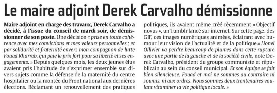 20160227-CP-Clermont-Le maire adjoint Derek Carvalho démissionne