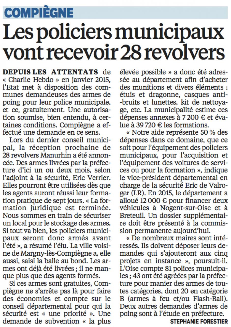 20160307-LeP-Compiègne-Les policiers municipaux vont recevoir 28 revolvers