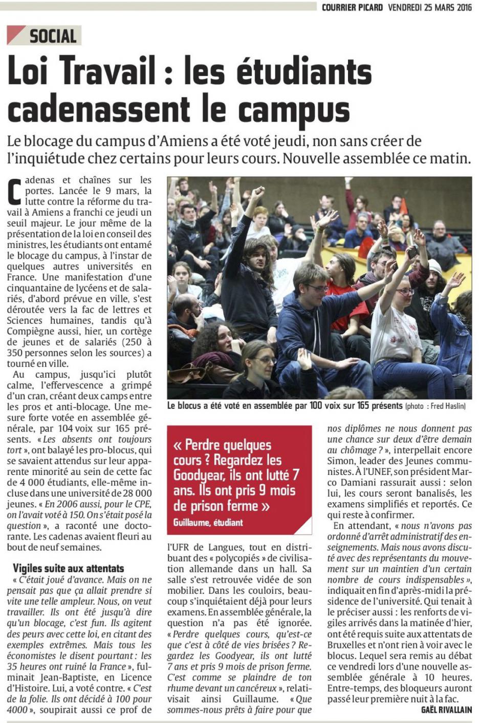 20160325-CP-Amiens-Loi Travail : les étudiants cadenassent le campus