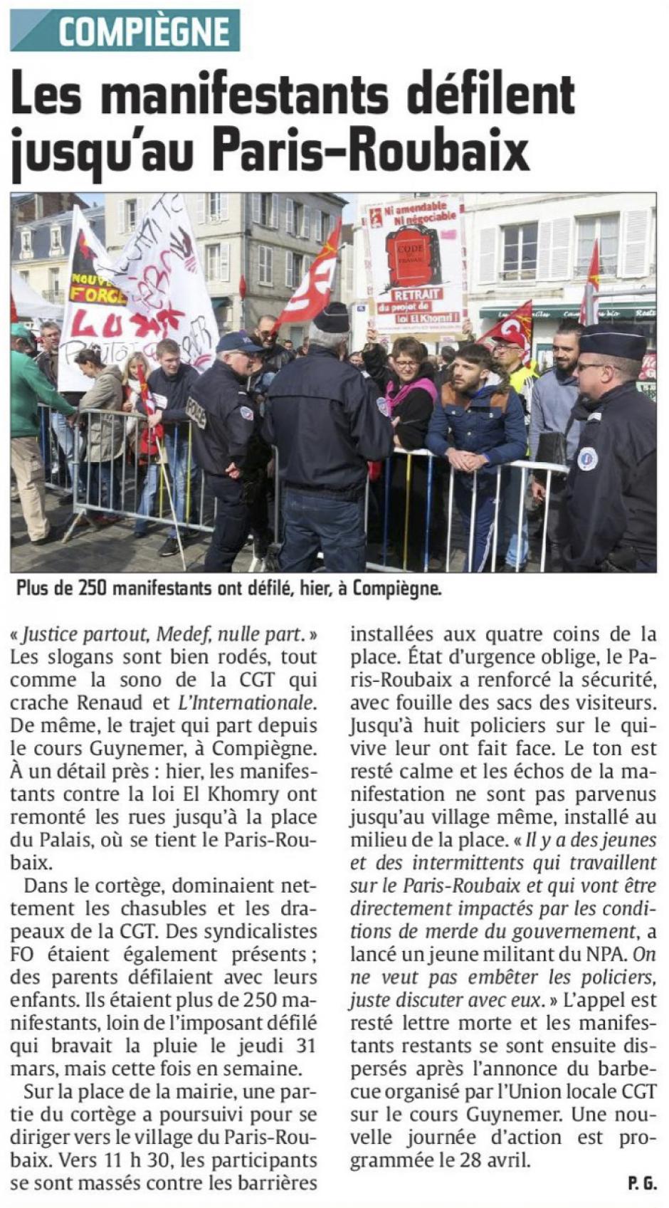 20160410-CP-Compiègne-Les manifestants défilent jusqu'au Paris-Roubaix