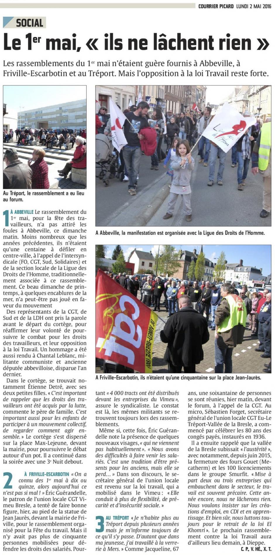 20160502-CP-Abbeville, Friville-Escarbotin & Le Tréport-Le 1er mai, « ils ne lâchent rien » [édition Picardie maritime]