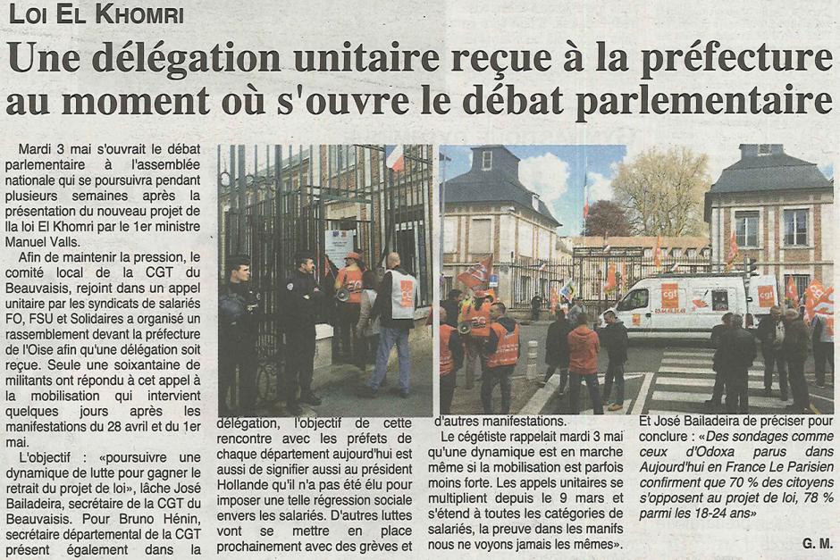 20160504-OH-Beauvais-Loi El Khomri : une délégation unitaire reçue à la préfecture au moment où s'ouvre le débat parlementaire