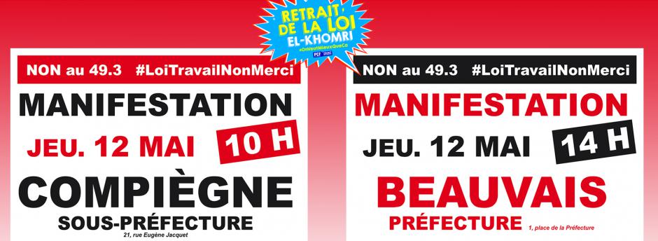 12 mai, Compiègne & Beauvais - Rassemblements pour le retrait du projet de loi El Khomri