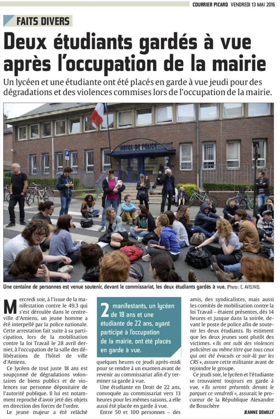 20160513-CP-Amiens-Deux étudiants gardés à vue après l'occupation de la mairie [édition Amiens]