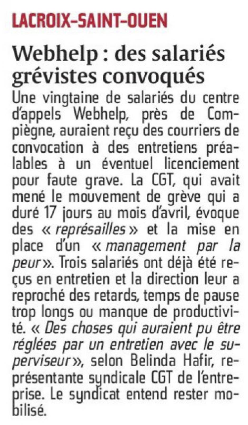 20160518-CP-Lacroix-Saint-Ouen-Webhelp : des salariés grévistes convoqués [pages régionales]