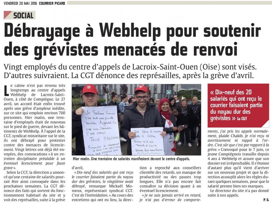 20160520-CP-Lacroix-Saint-Ouen-Débrayage à Webhelp pour soutenir des grévistes menacés de renvoi [pages régionales]