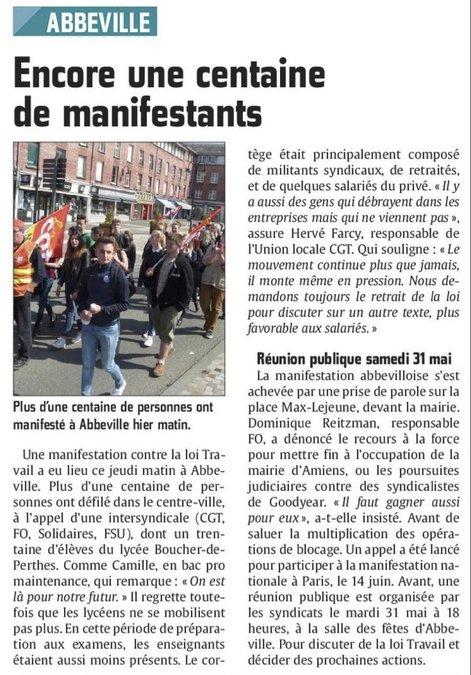 20160527-CP-Abbeville-Encore une centaine de manifestants [édition Picardie maritime]