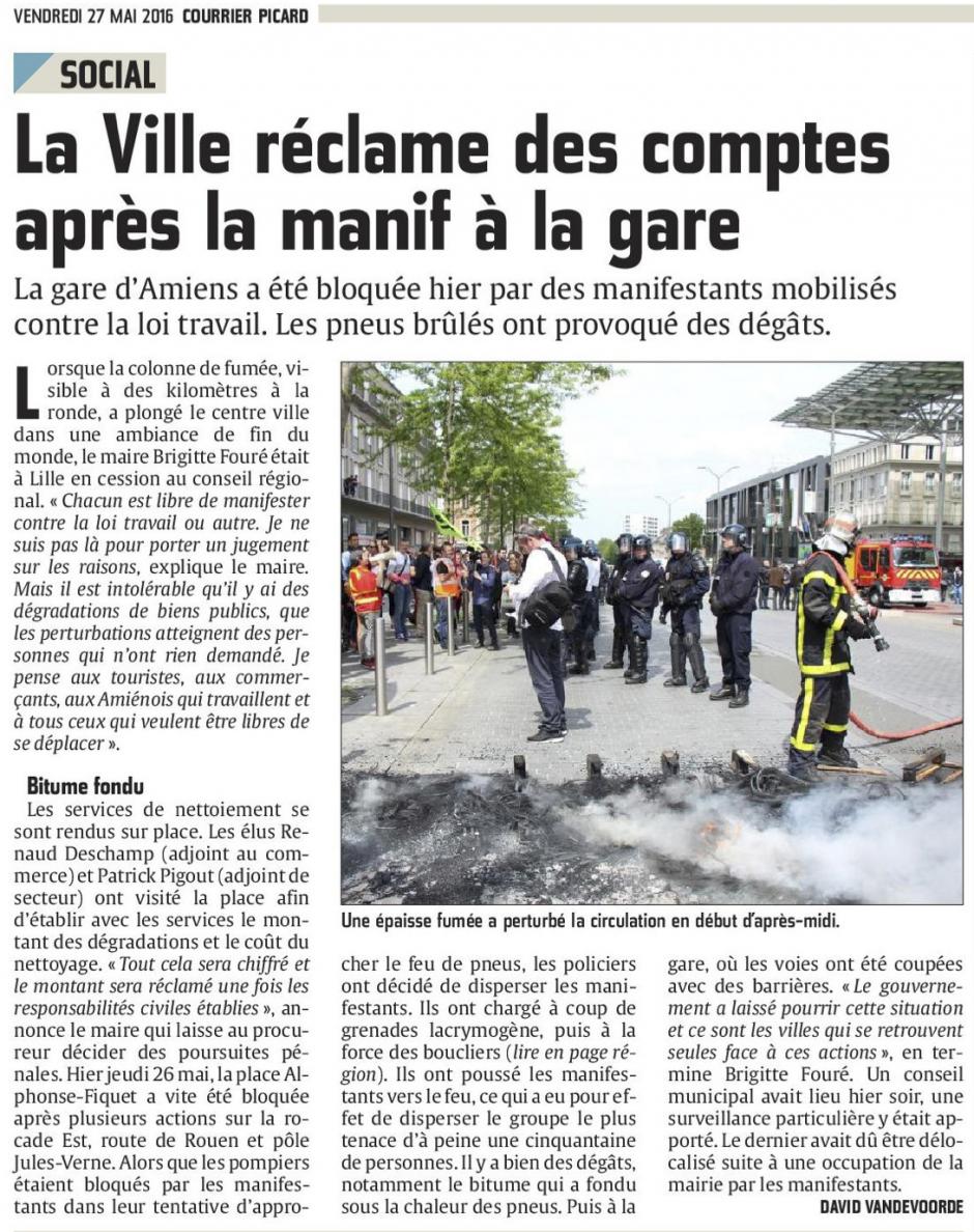 20160527-CP-Amiens-La Ville réclame des comptes après la manif à la gare [édition Amiens]