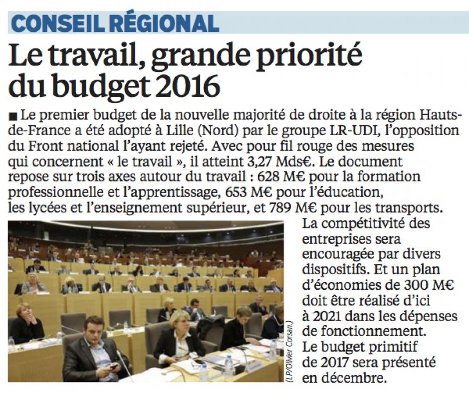 20160601-LeP-Hauts-de-France-Conseil régional : le travail, grande priorité du budget 2016