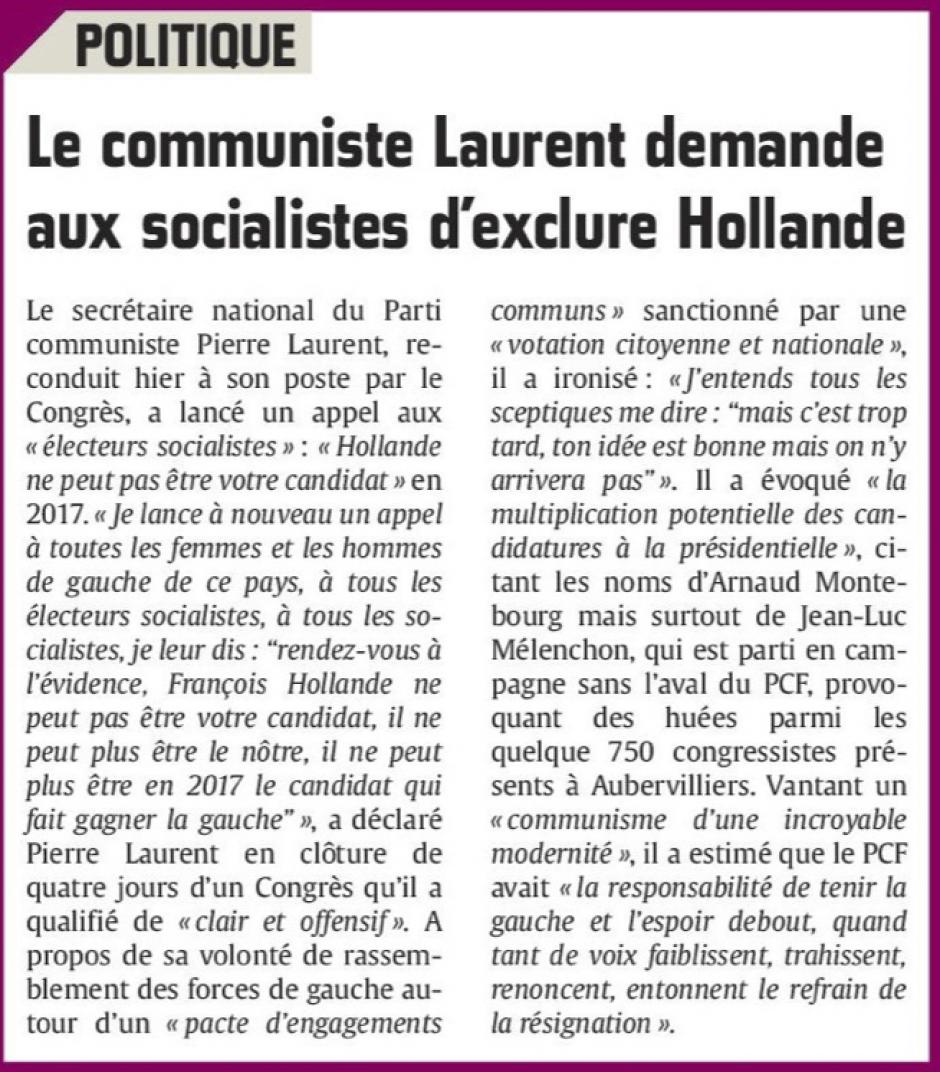 20160606-CP-France-Le communiste Laurent demande aux socialistes d'exclure Hollande
