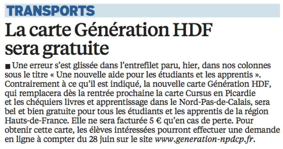 20160610-LeP-Hauts-de-France-La carte Génération HDF sera gratuite