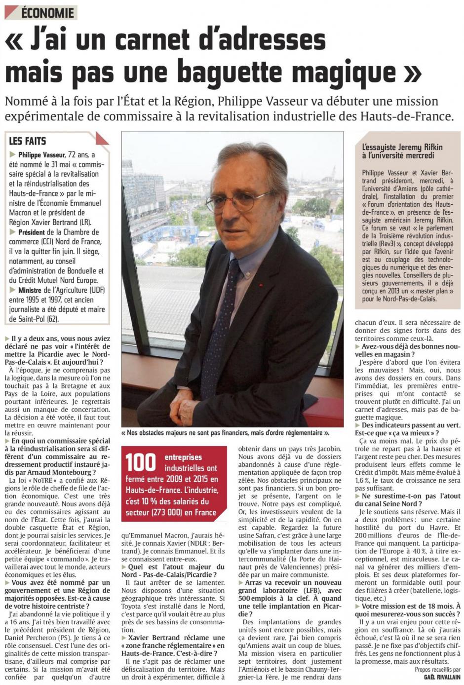 20160626-CP-Hauts-de-France-Vasseur, commissaire à la revitalisation industrielle