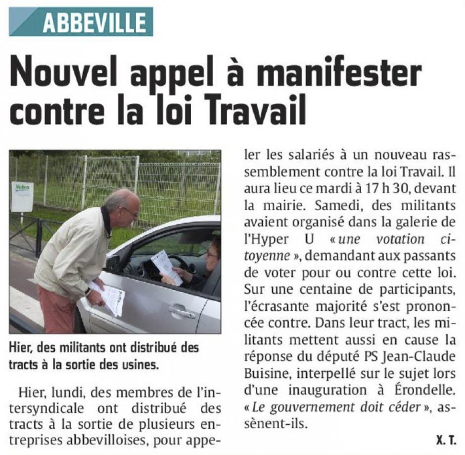 20160628-CP-Abbeville-Nouvel appel à manifester contre la loi Travail [édition Picardie maritime]