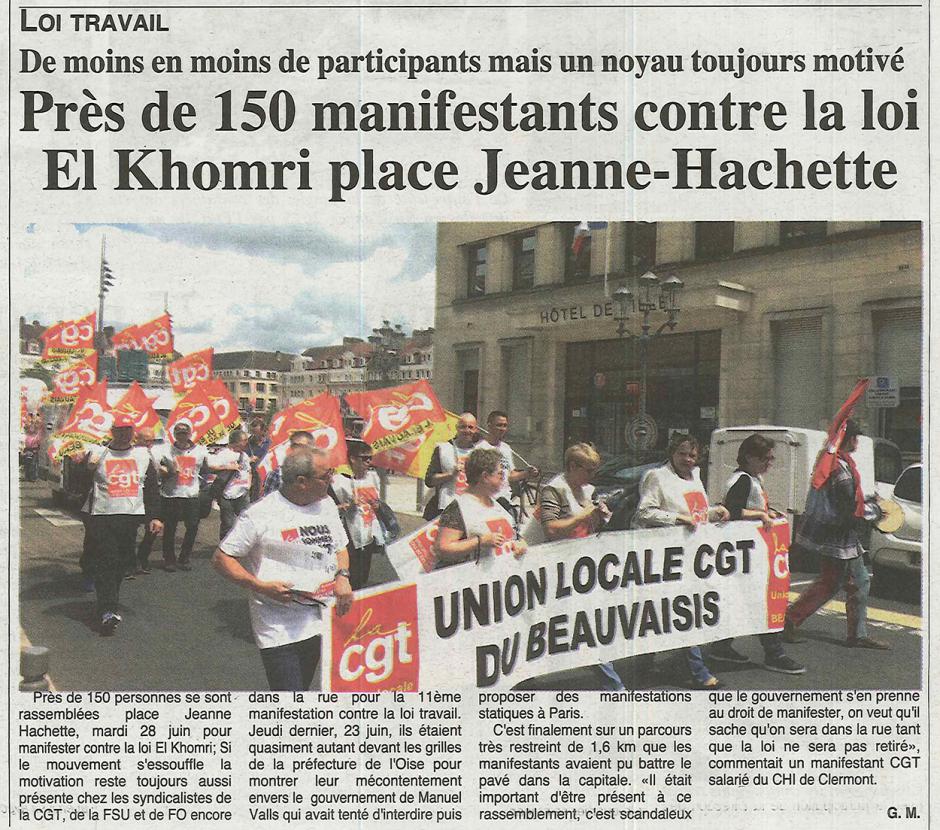 20160629-OH-Beauvais-Près de 150 manifestants contre la loi El Khomri place Jeanne-Hachette