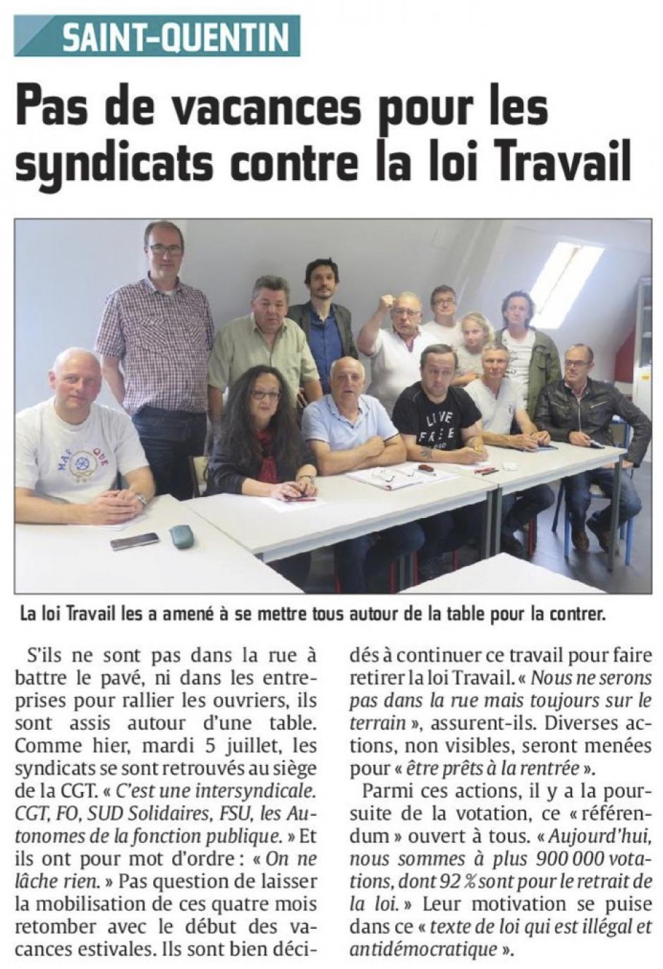 20160706-CP-Saint-Quentin-Pas de vacances pour les syndicats contre la loi Travail [édition Saint-Quentin]
