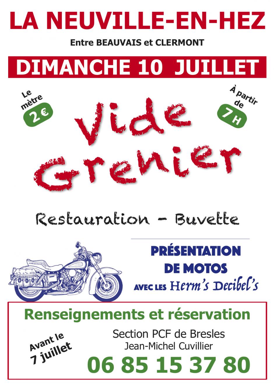 10 juillet, La Neuville-en-Hez - Vide-grenier, organisé par la section PCF de Bresles