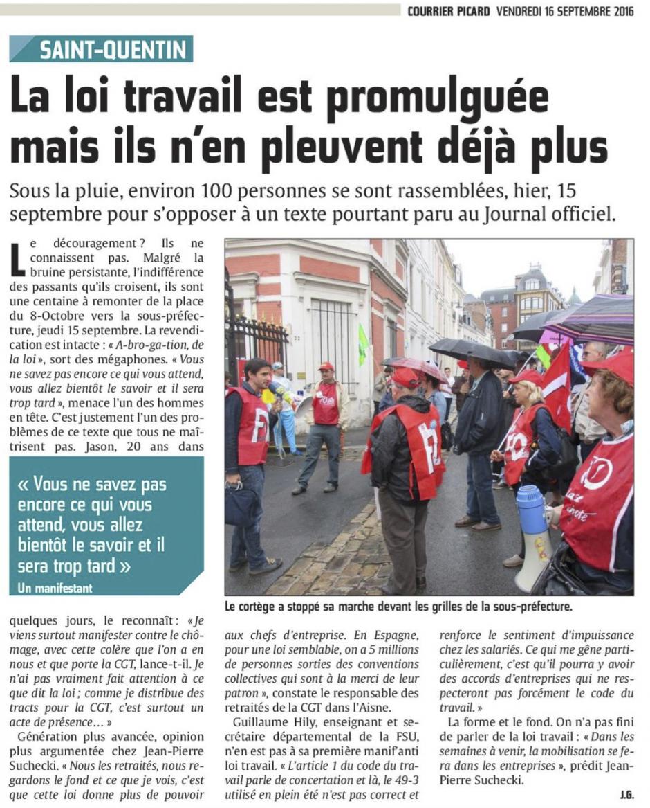 20160916-CP-Saint-Quentin-La loi Travail est promulguée mais ils n'en pleuvent déjà plus [édition Saint-Quentin]