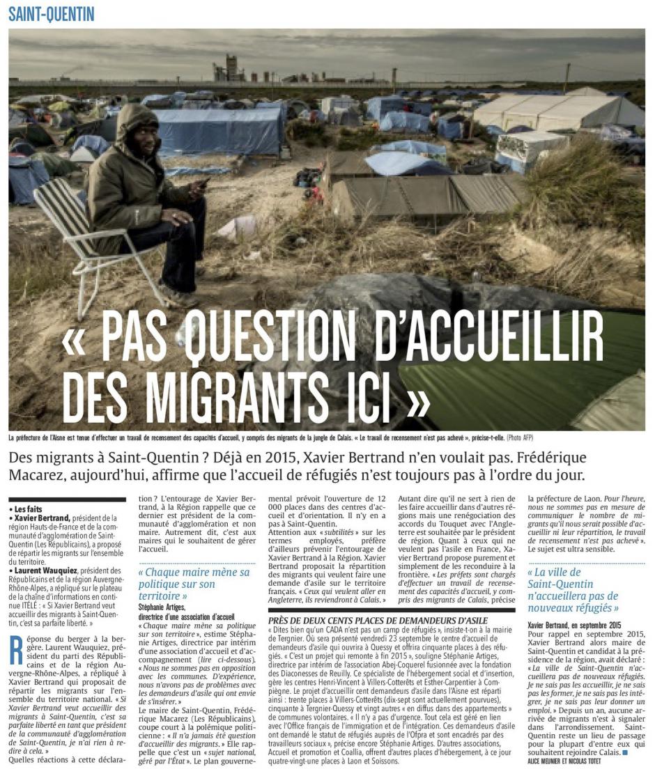 20160922-CP-Saint-Quentin-La maire : « Pas question d'accueillir des migrants ici » [édition Aisne]