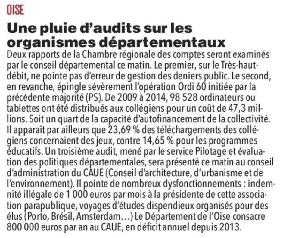 20160926-CP-Oise-Une pluie d'audits sur les organismes départementaux [Pages régionales]