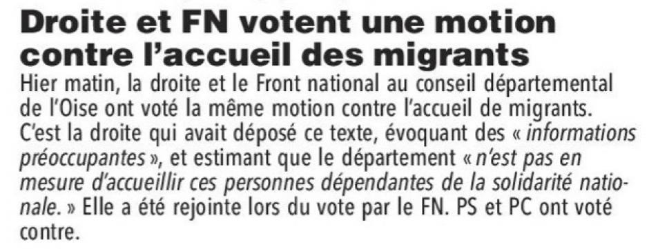 20160927-CP-Oise-Droite et FN votent une motion contre l'accueil des migrants [pages régionales]