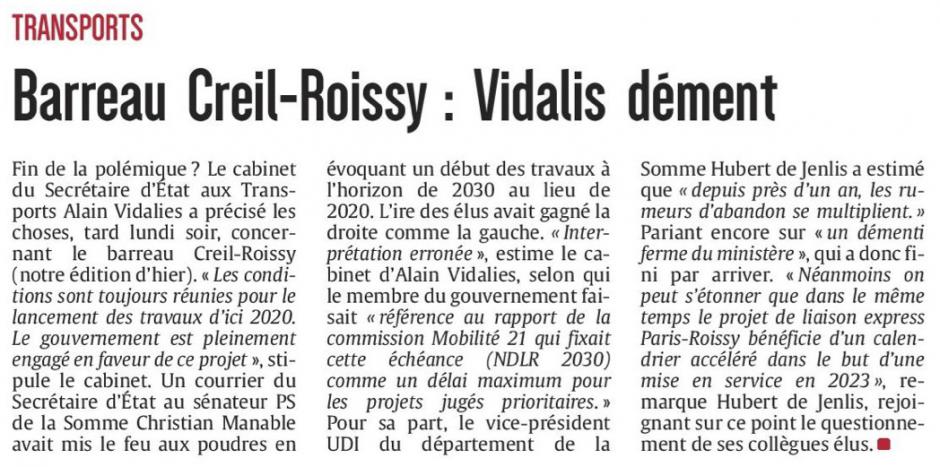 20161026-CP-Picardie-Barreau Creil-Roissy : Vidalis dément