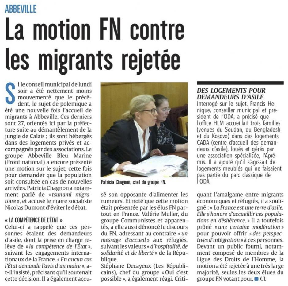 20161108-CP-Abbeville-La motion FN contre les migrants rejetée [édition Picardie maritime]