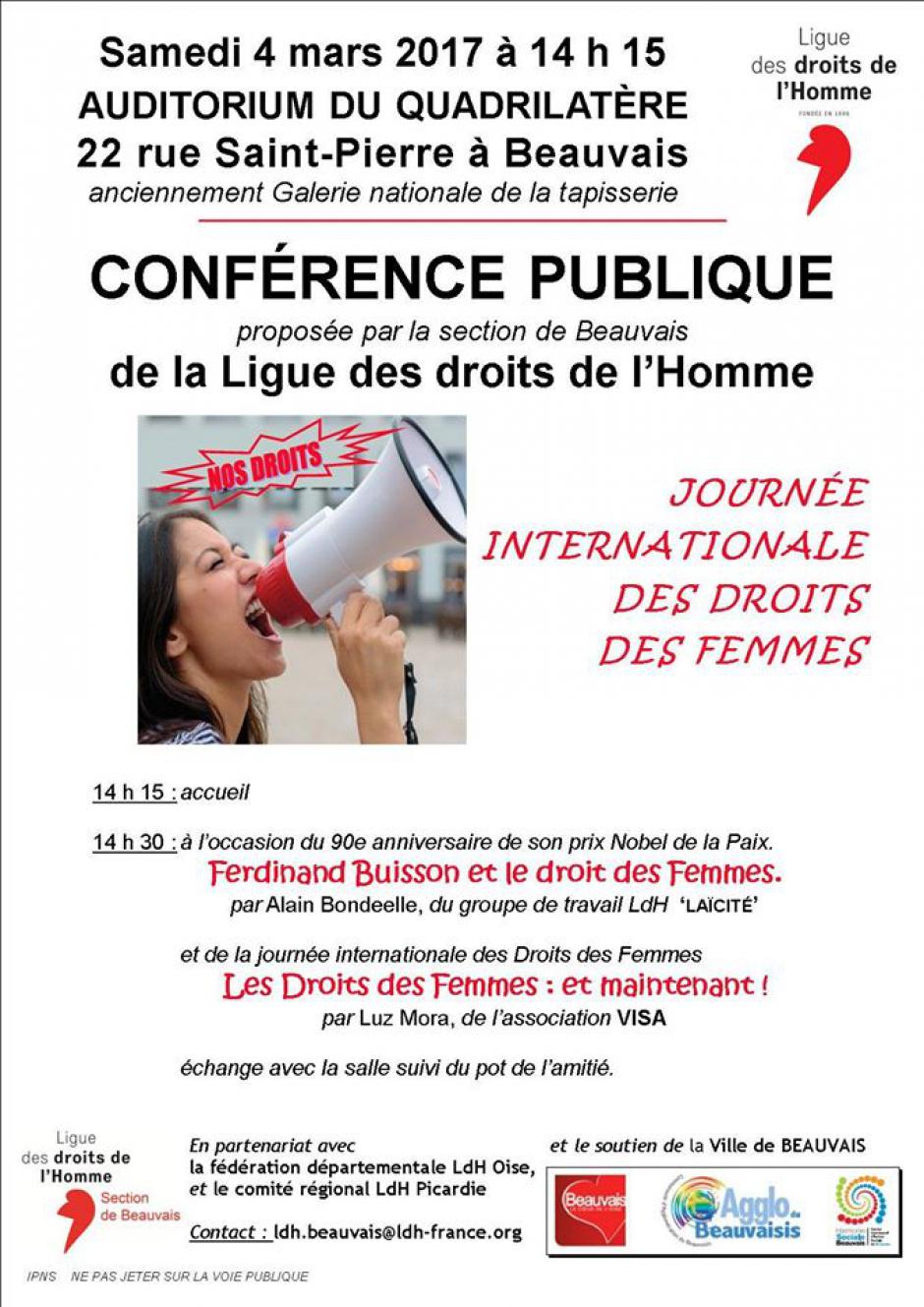 4 mars, Beauvais - LDH Beauvais-Conférence « Journée internationale des Droits des Femmes »