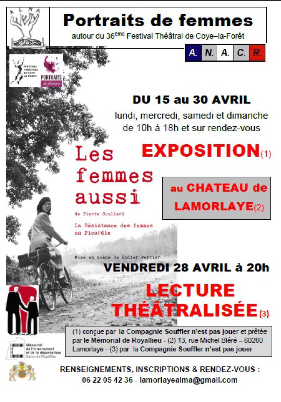 Du 15 au 30 avril, Lamorlaye - ALMA et ANACR Oise-Exposition « Les femmes aussi, la Résistance des femmes de Picardie »