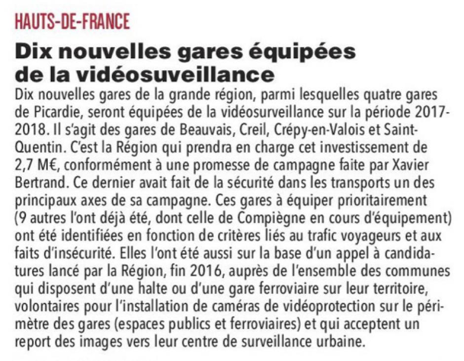 20170403-CP-Hauts-de-France-Dix nouvelles gares équipées de la vidéosurveillance