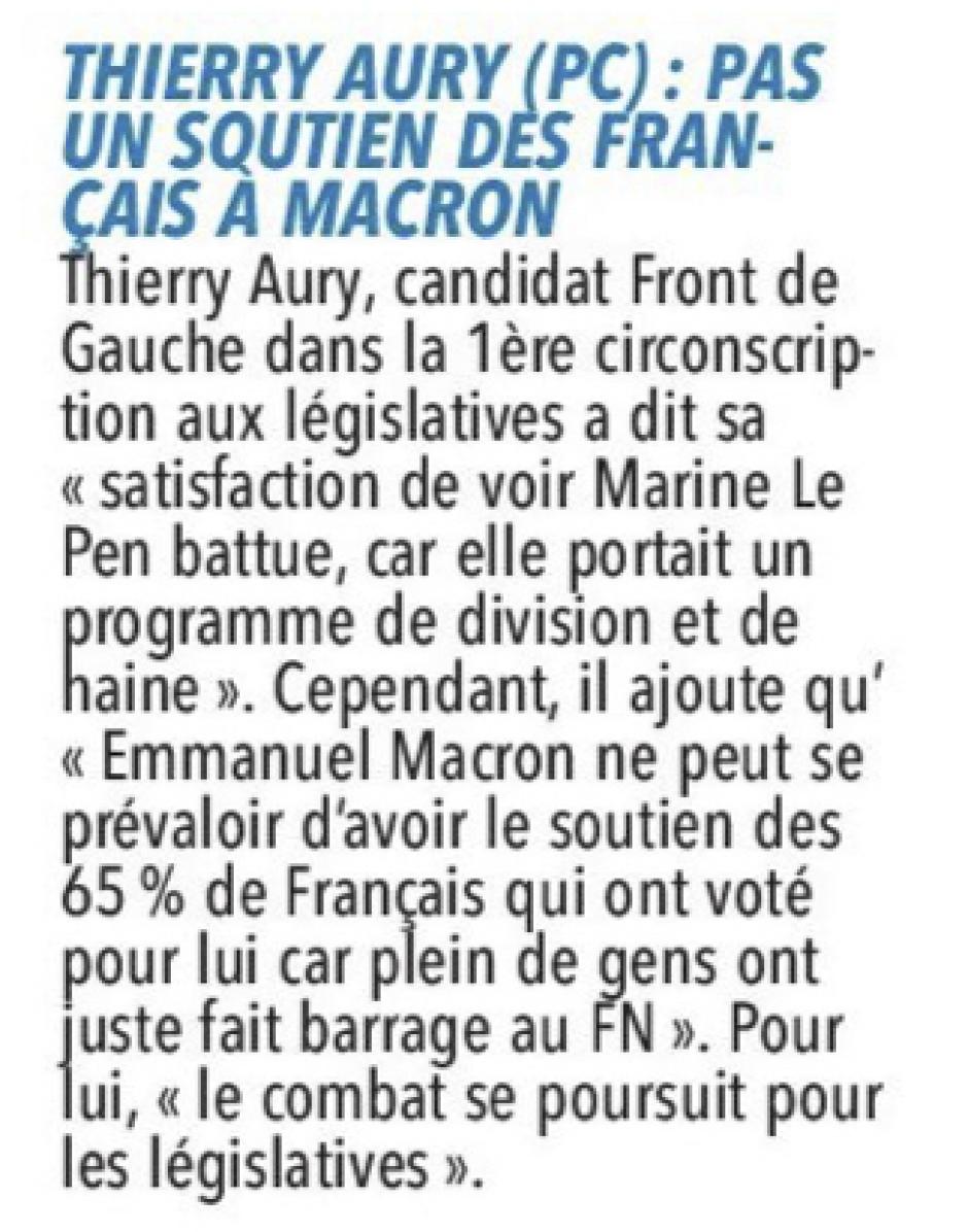 20170509-CP-Oise-P2017-T2-Thierry Aury : pas un soutien des Français à Macron