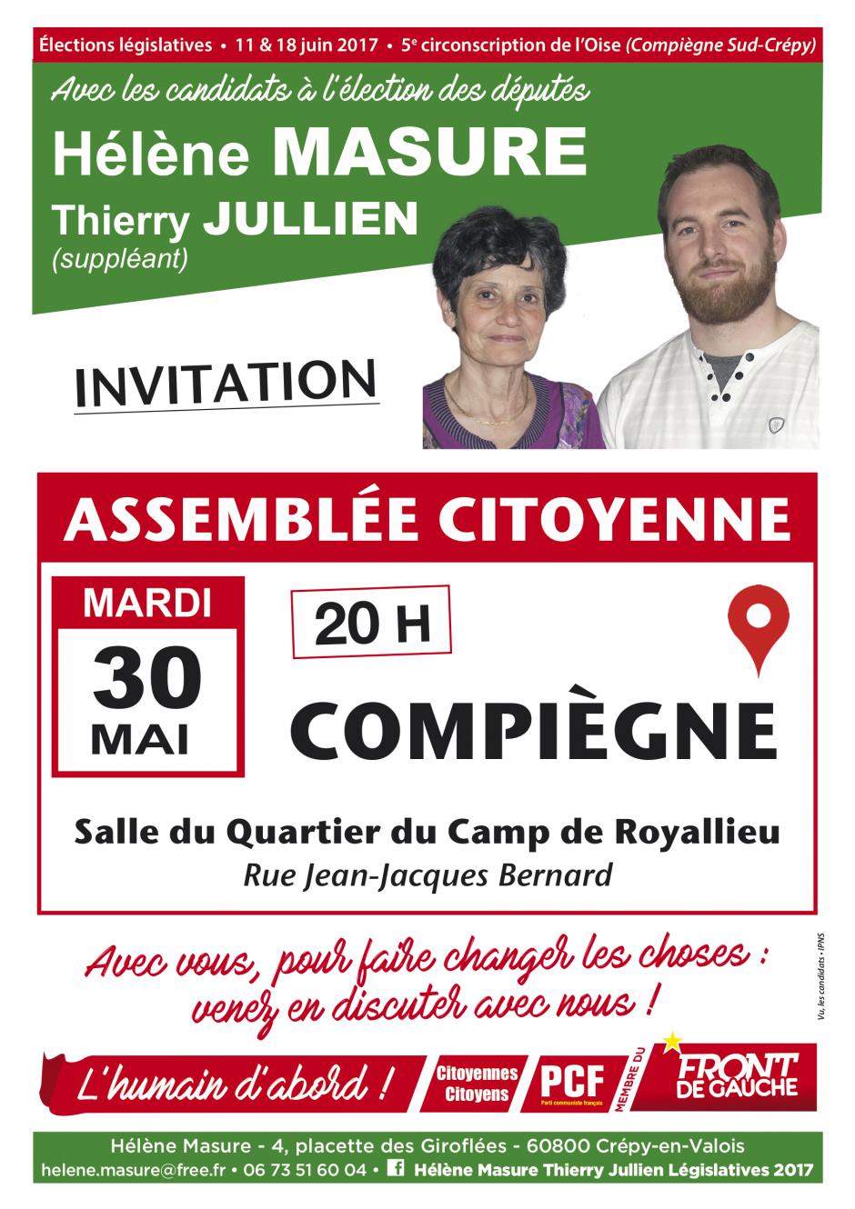 30 mai, Compiègne - Assemblée citoyenne avec Hélène Masure et Thierry Jullien
