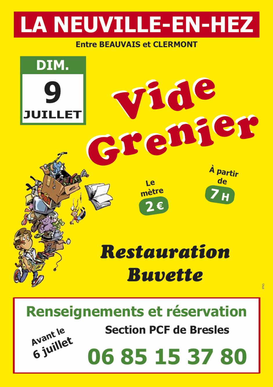 Affichette « Vide grenier de la section PCF de Bresles » - La Neuville-en-Hez, 9 juillet 2017