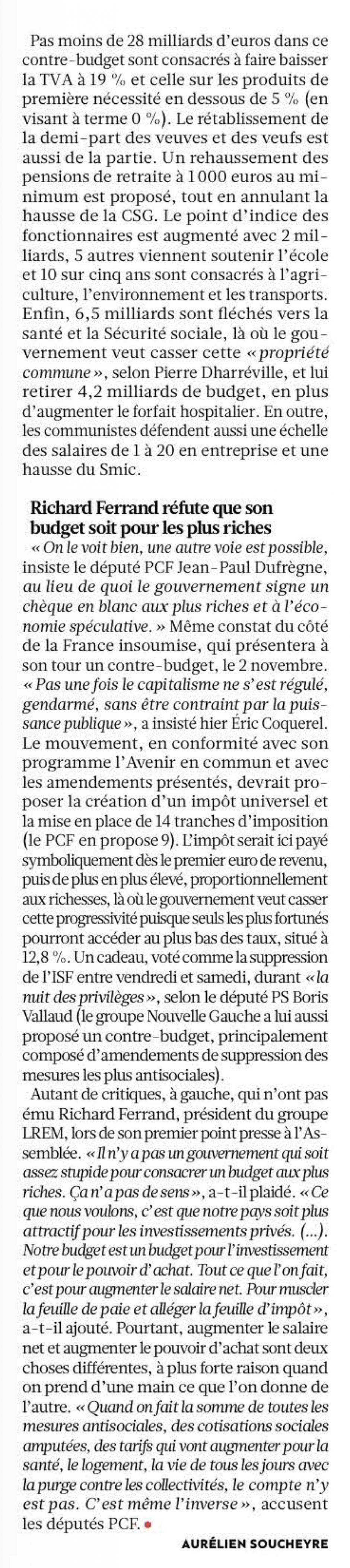 20171025-L'Huma-France-Budget : « l'Humain d'abord » contre « la finance d'abord »
