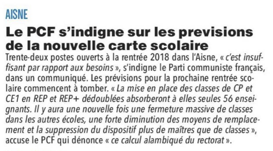 20180128-CP-Aisne-Le PCF s'indigne sur les prévisions de la nouvelle carte scolaire [édition Aisne]