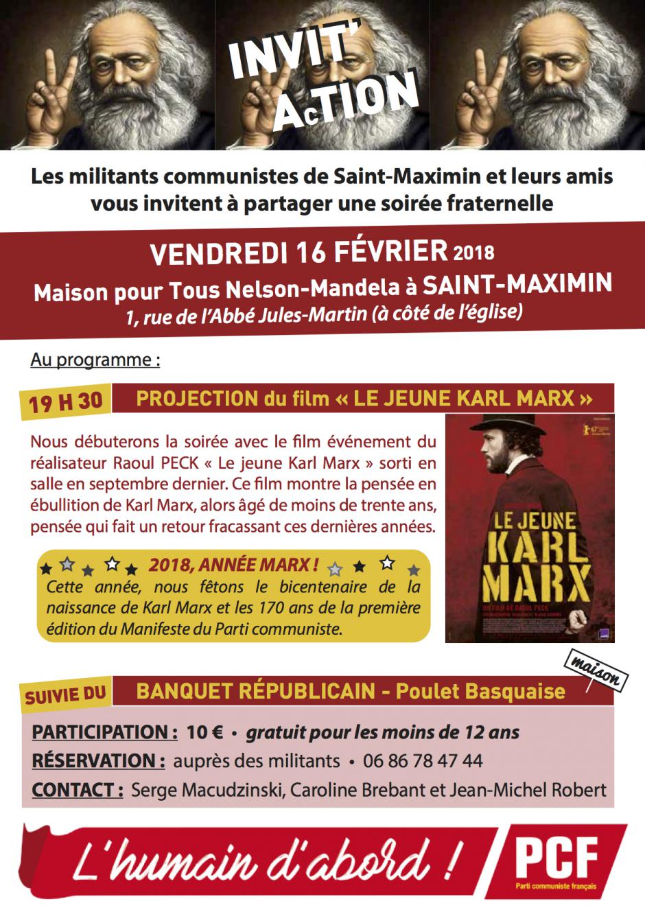 16 février, Saint-Maximin - Banquet républicain de la section PCF de Saint-Maximin et projection de « Le jeune Karl Marx »