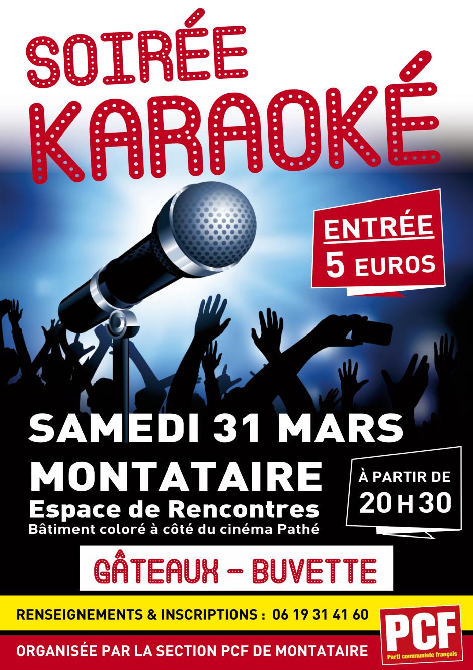 Affiche et flyer « Soirée Karaoké » - PCF Montataire, 31 mars 2018
