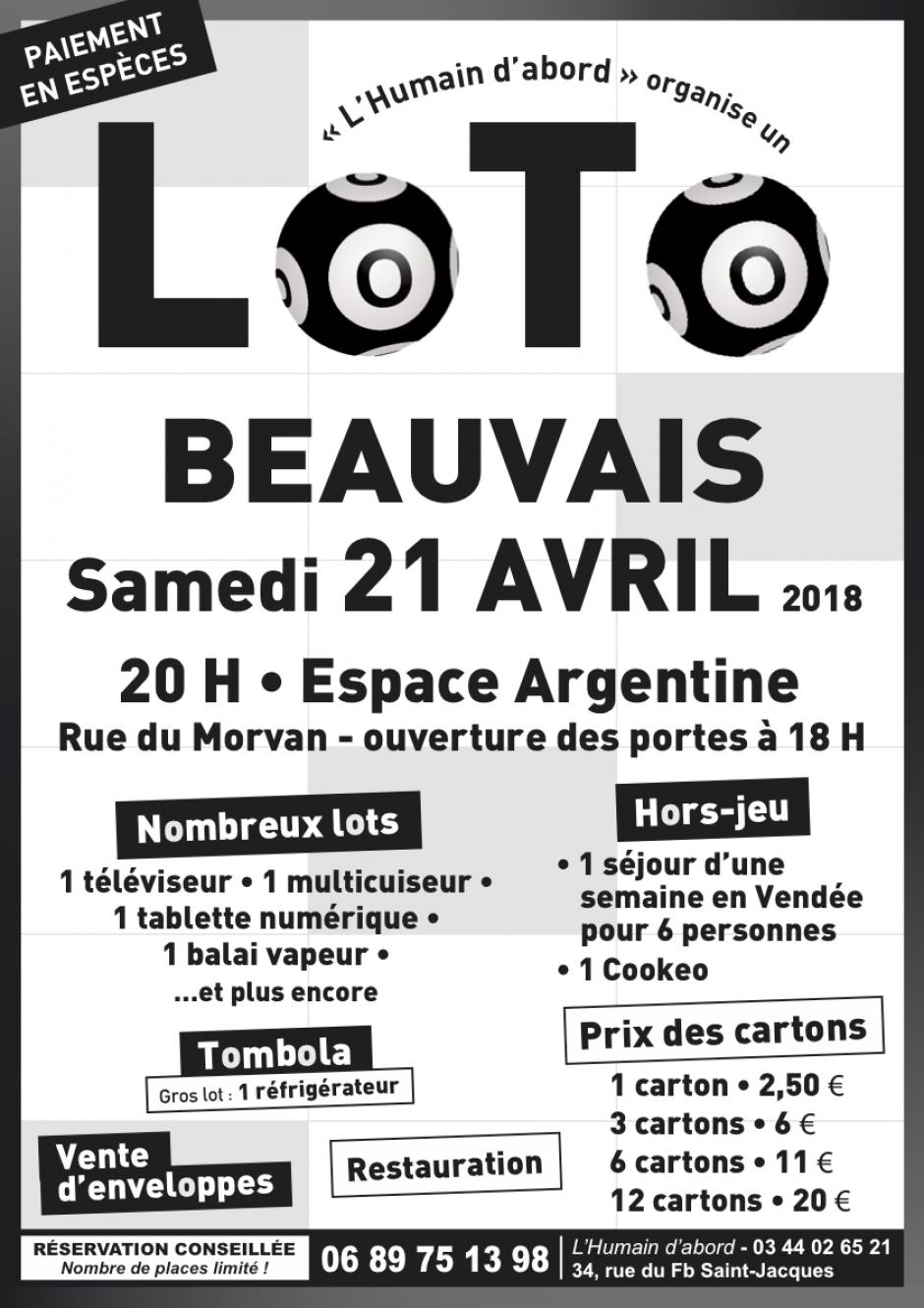 Affichette et flyer « Loto de l'humain d'abord » - PCF Beauvais, 21 avril 2018