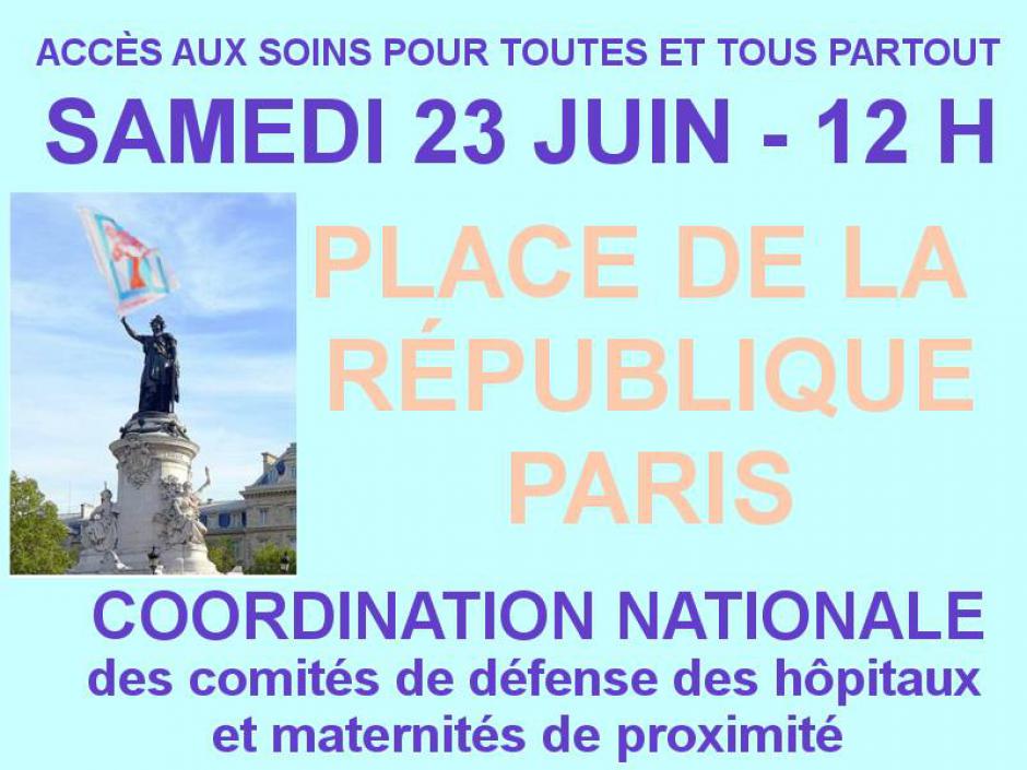 23 juin, Paris - Coordination nationale-Rassemblement « Accès aux soins pour toutes et tous partout »