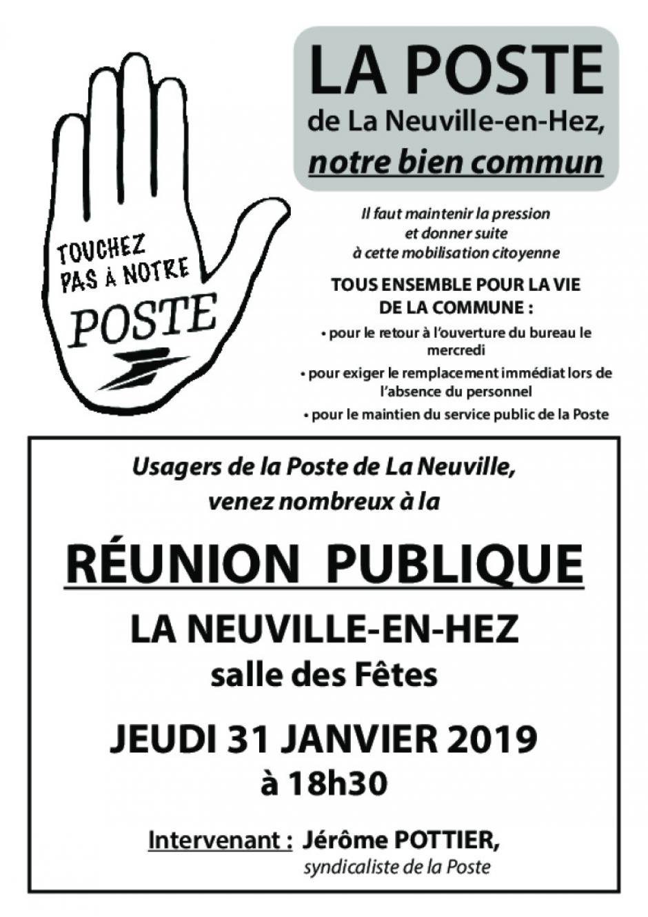 31 janvier, La Neuville-en-Hez - Réunion publique « Touchez pas à notre Poste »