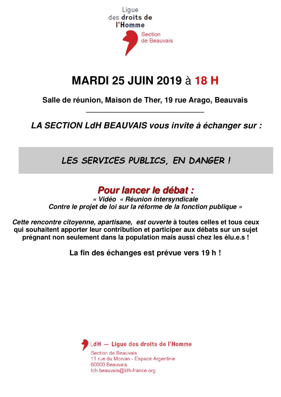 25 juin, Beauvais-LDH-Rencontre citoyenne « Les services publics, en danger »