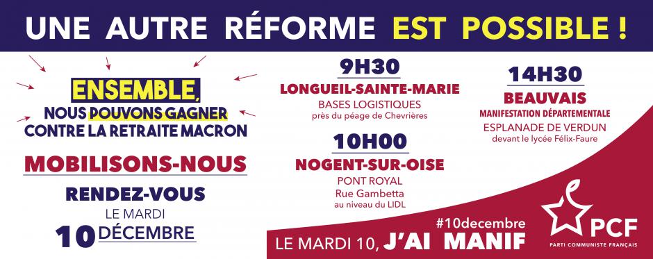 10 décembre, Beauvais, Longueil-Sainte-Marie et Nogent-sur-Oise - Retraites : toutes et tous mobilisé·e·s le 10 décembre