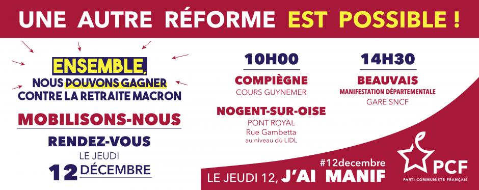 12 décembre, Oise -  Nouvelle journée d'action contre la réforme des retraites !