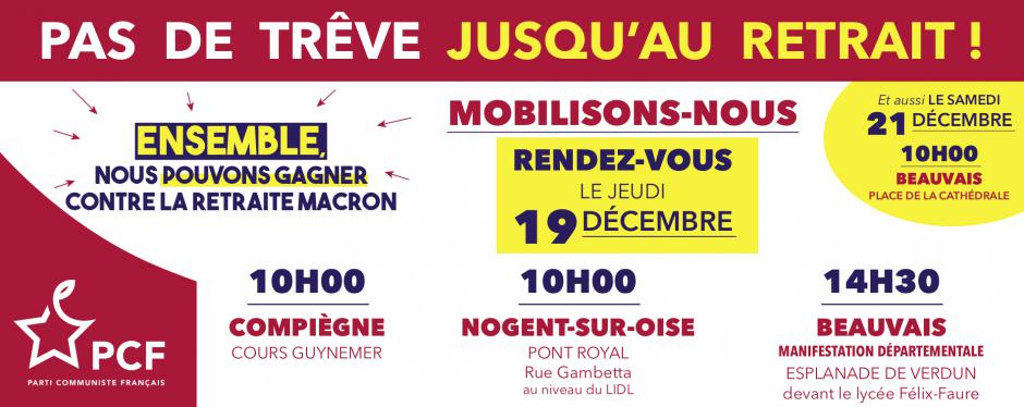 19 décembre, Oise - Journée d'action pour le retrait du projet de réforme Macron des retraites !