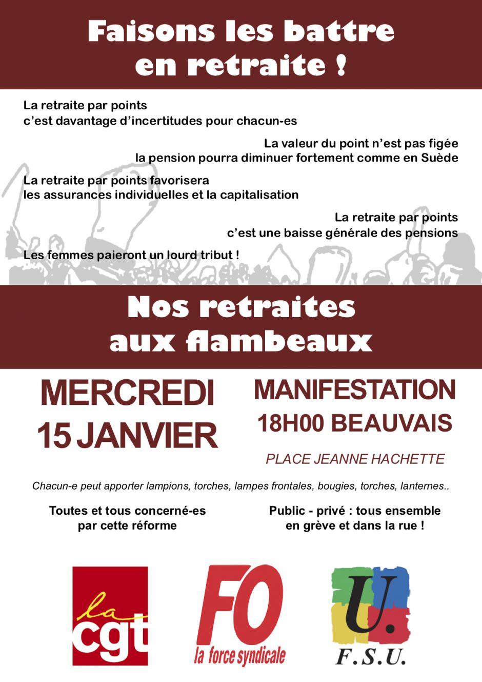 15 janvier, Beauvais - Manifestation « Nos retraites aux flambeaux »