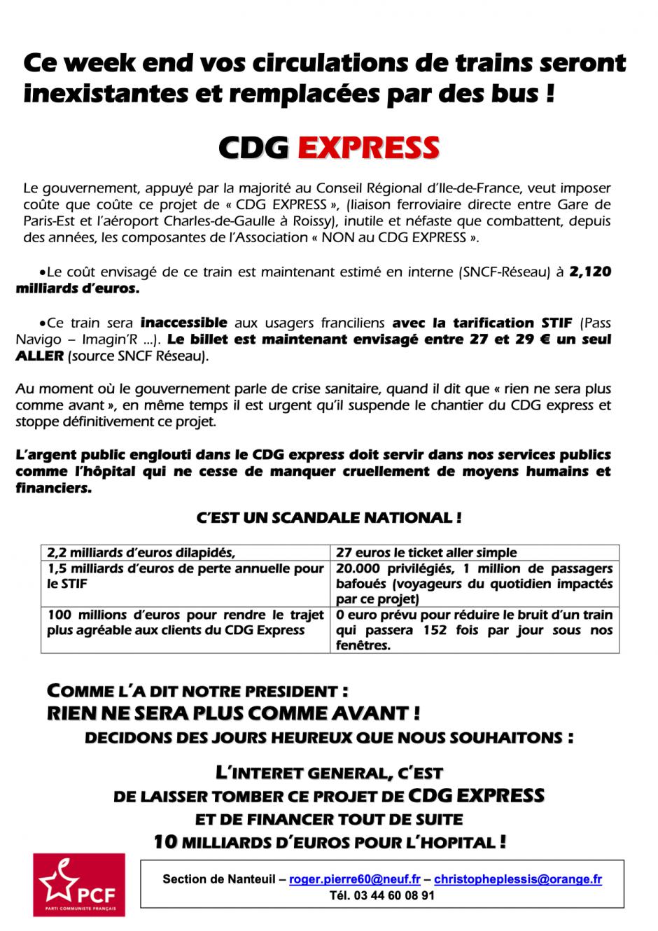 Tract « CDG Express, un scandale national » - PCF Nanteuil-Betz, 8 juin 2020
