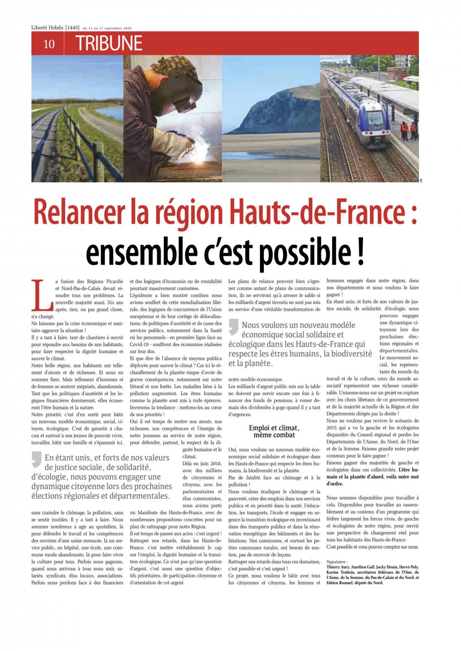 Relancer la région des Hauts-de-France : ensemble c'est possible !