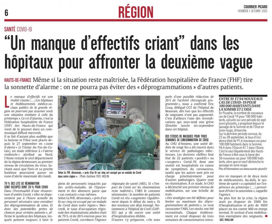20201002-CP-Hauts-de-France-« Un manque d'effectifs criant » dans les hôpitaux pour affronter la deuxième vague