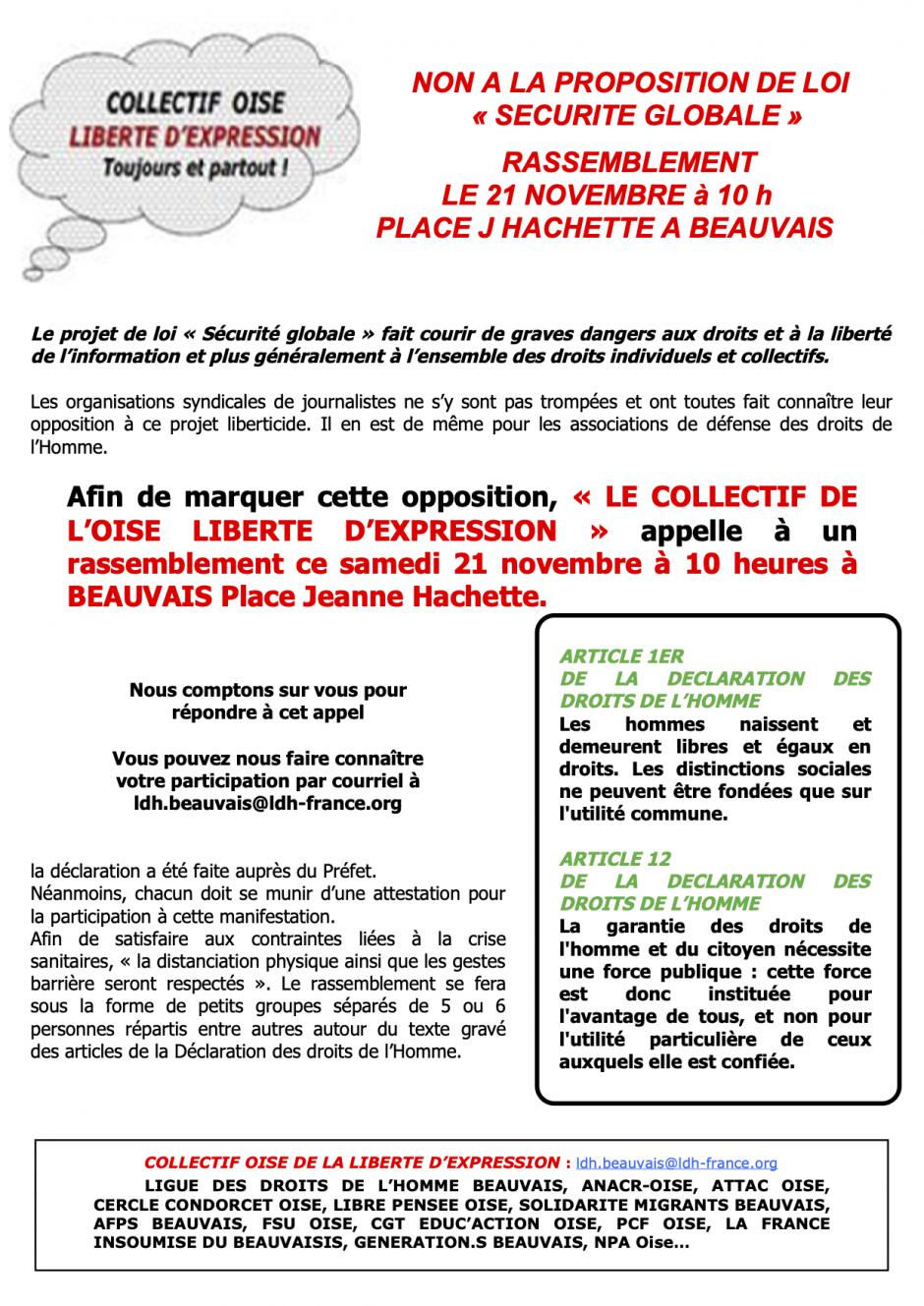 21 novembre, Beauvais - Rassemblement « Non à la proposition de loi 